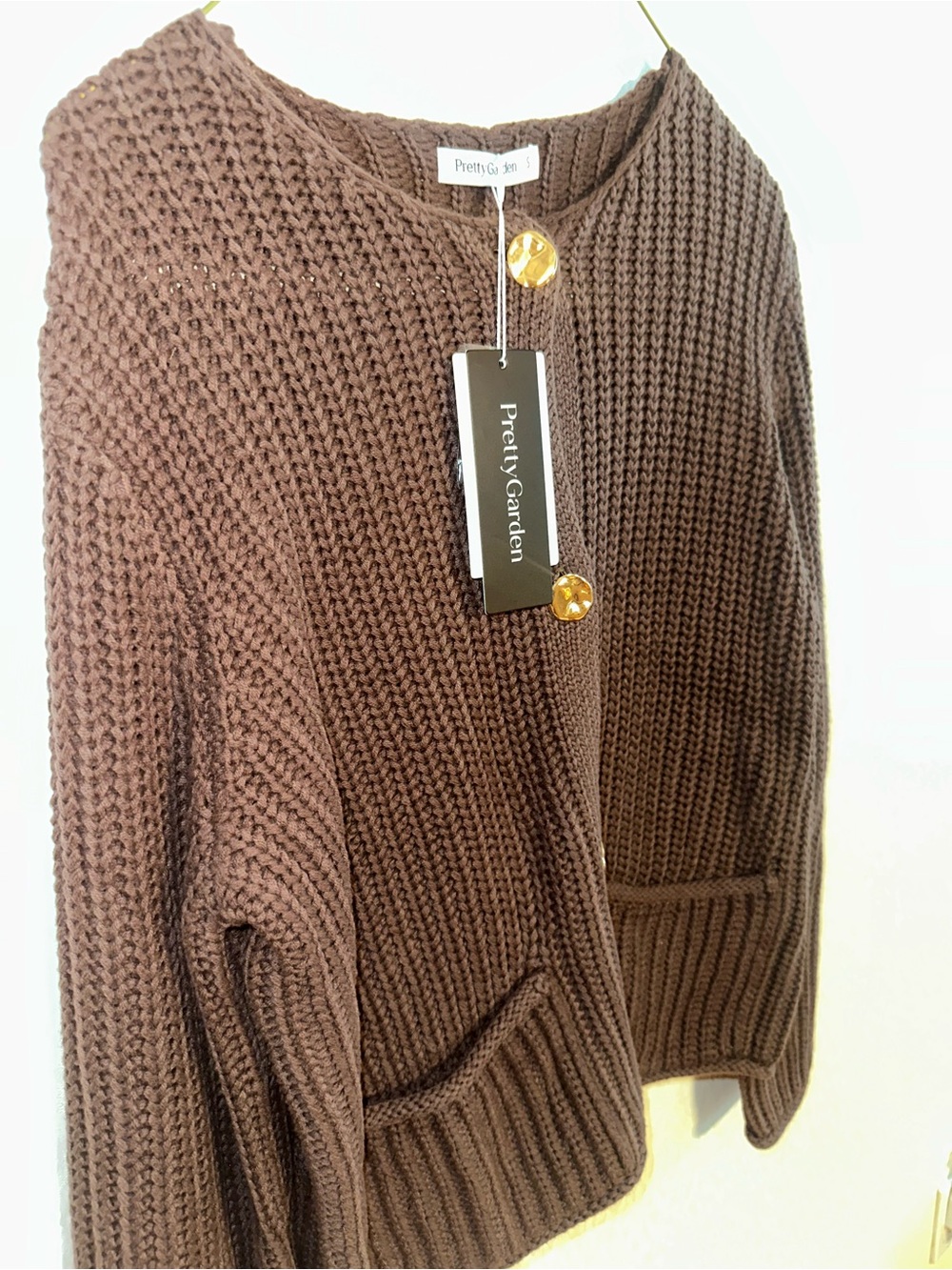 PrettyGarden Brown Ribbed Knit Cardigan Sweater